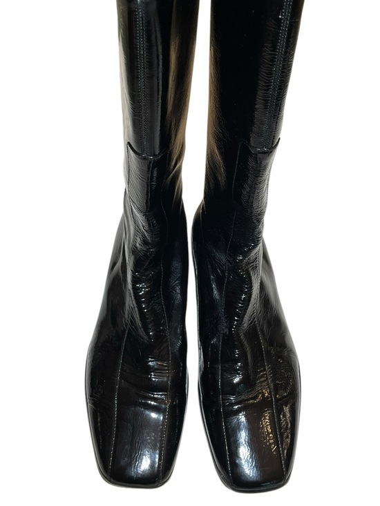 Prada Shoes - Prada Black Patent Tall Full Back Zip Low Heel Boots Womens Size 39 EU